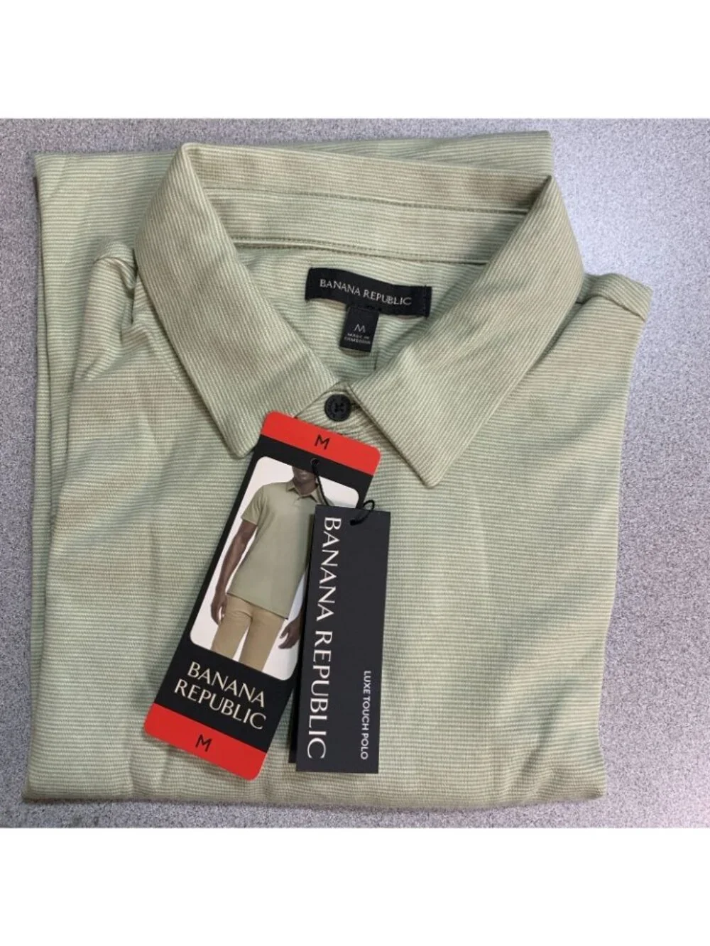 NWT Banana Republic Men's Size M Luxe Touch Green Polo Shirt Striped